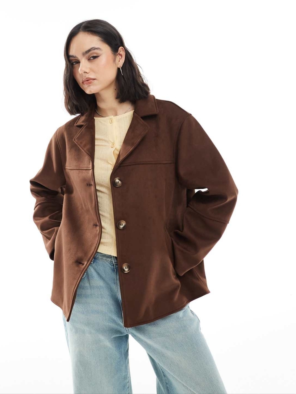 NWT ASOS Design Faux Suede Button Front Jacket In "Mocha"